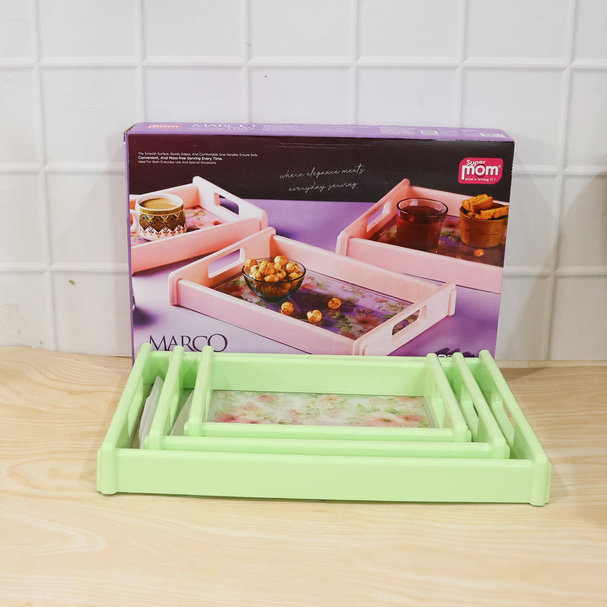 Supermom Floral Printed Multipurpose Serving Tray Set (3 Pc Set)