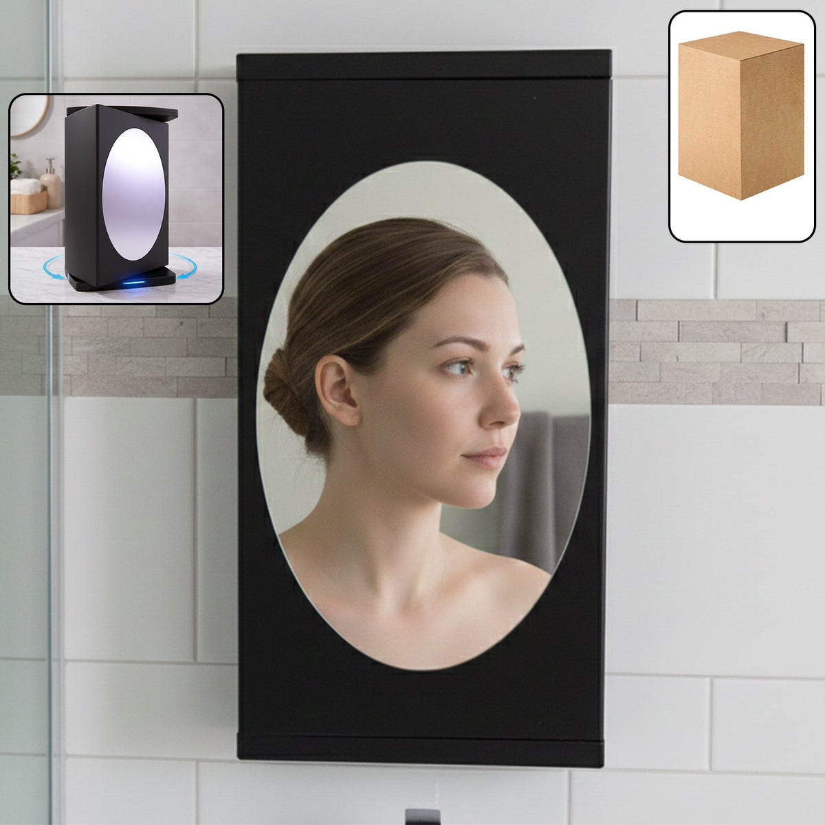 Wall mounted black rotating storage cabinet 22x42 cm