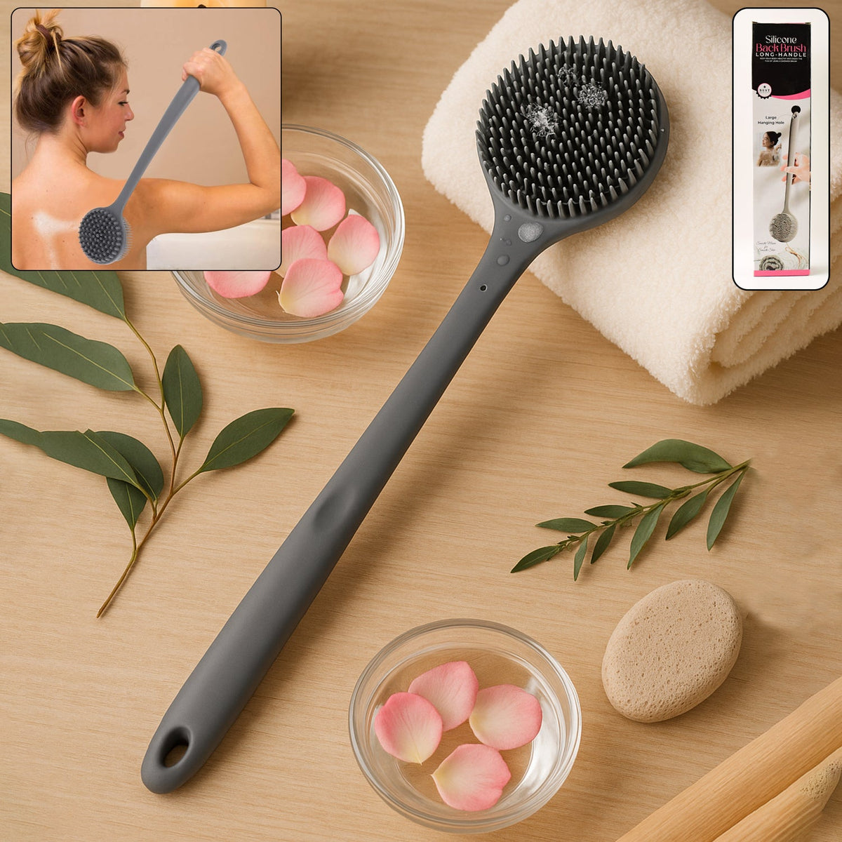 Silicone Long Handle Bath Scrubber