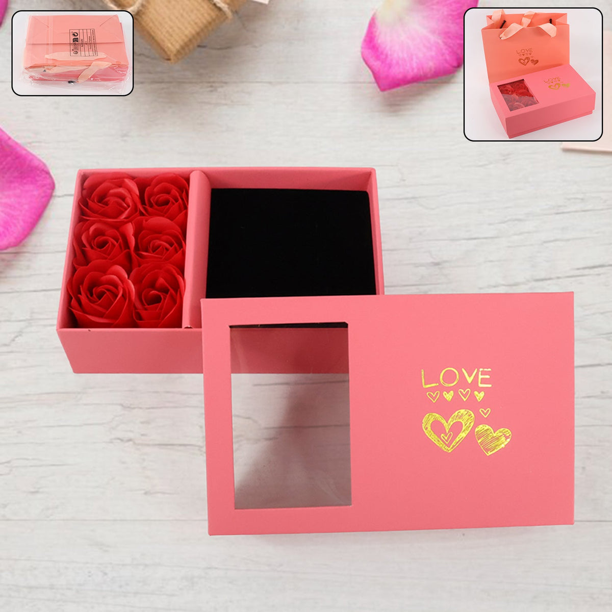 Rose jewellery gift box with lid and 6 roses romantic packaging India