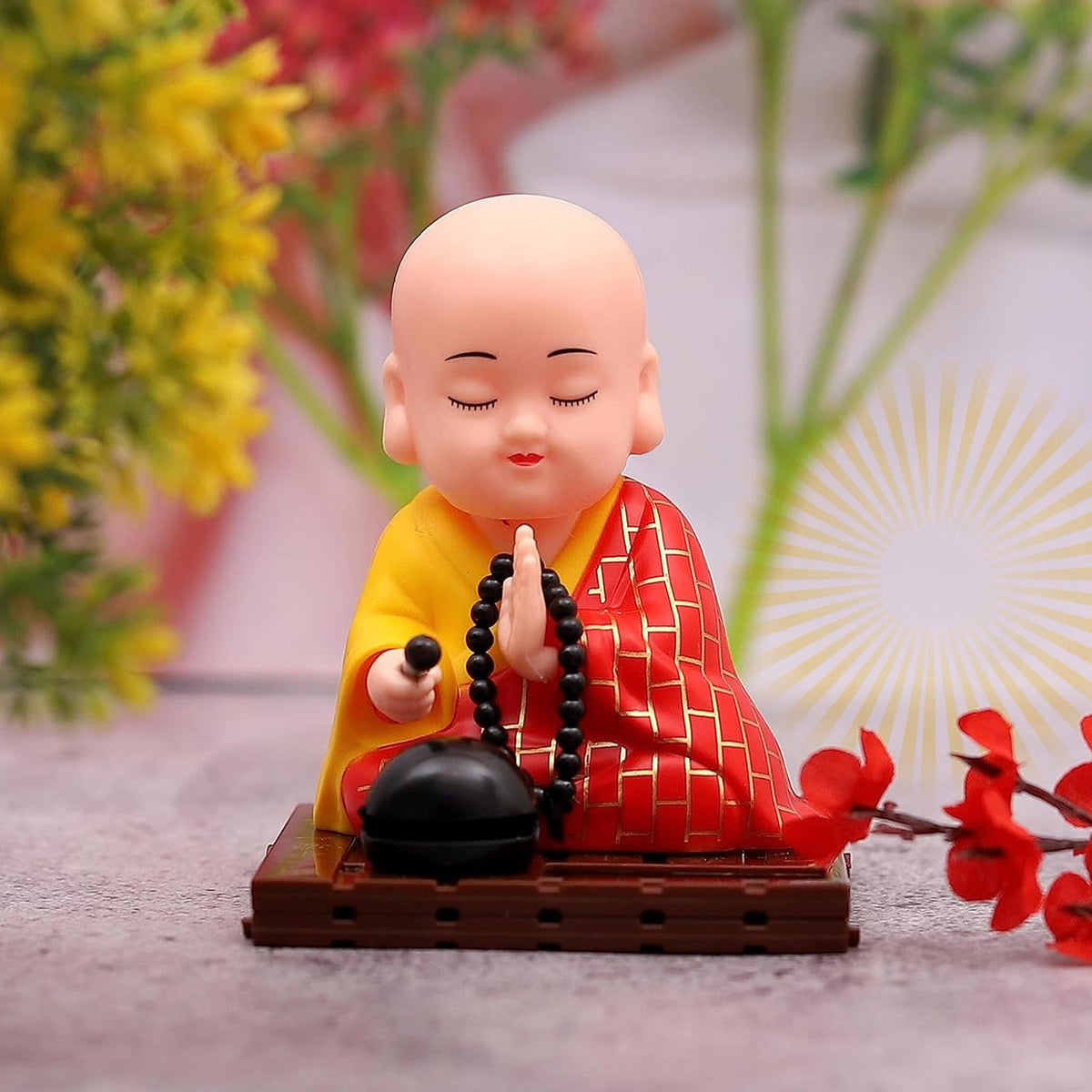 Red Solar Powered Sitting Buddha Statue (1 Pc / Medium)