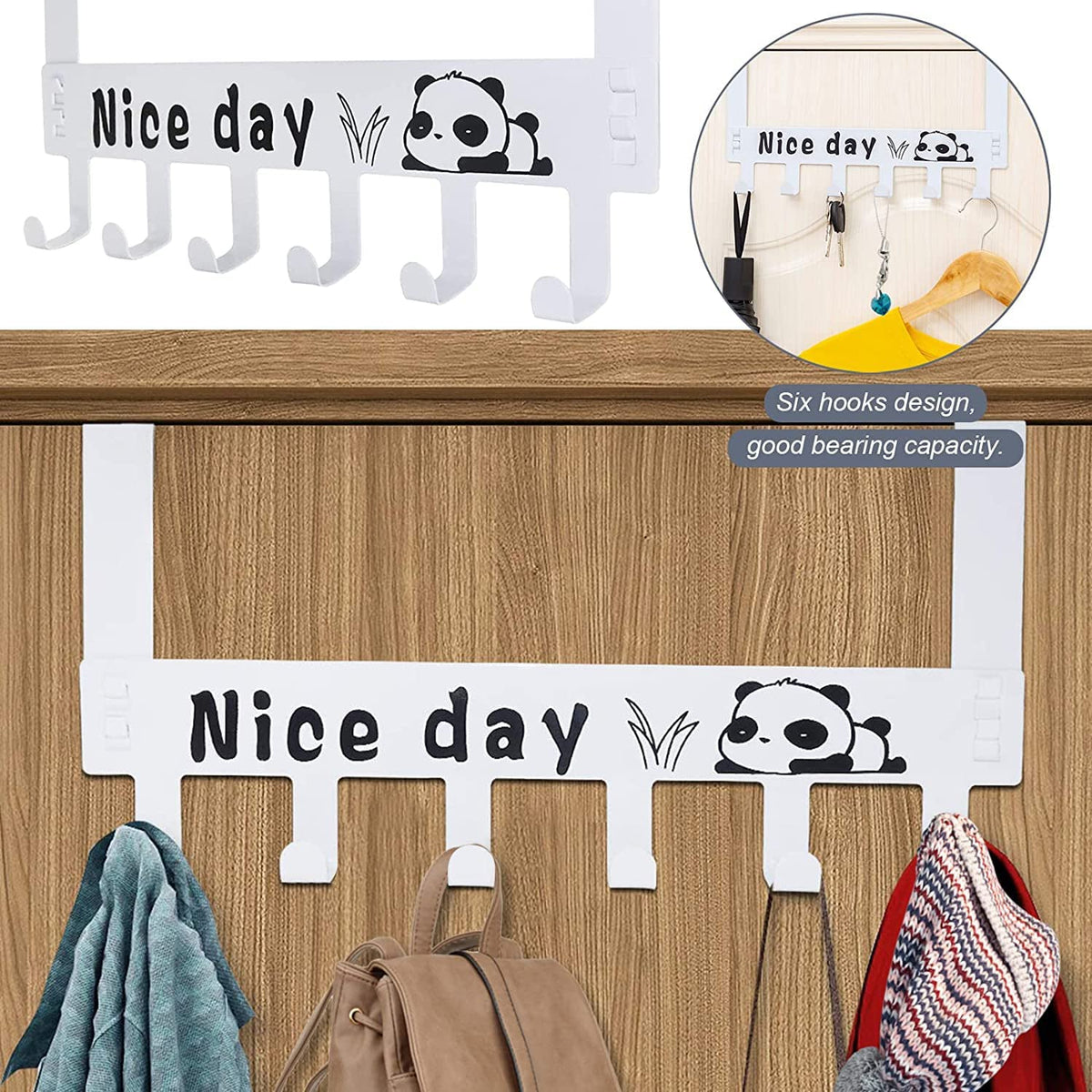 Heavy-Duty Carbon Steel Over Door Hook Rack for Towels & Coats (1 Pc, 6 Hooks)