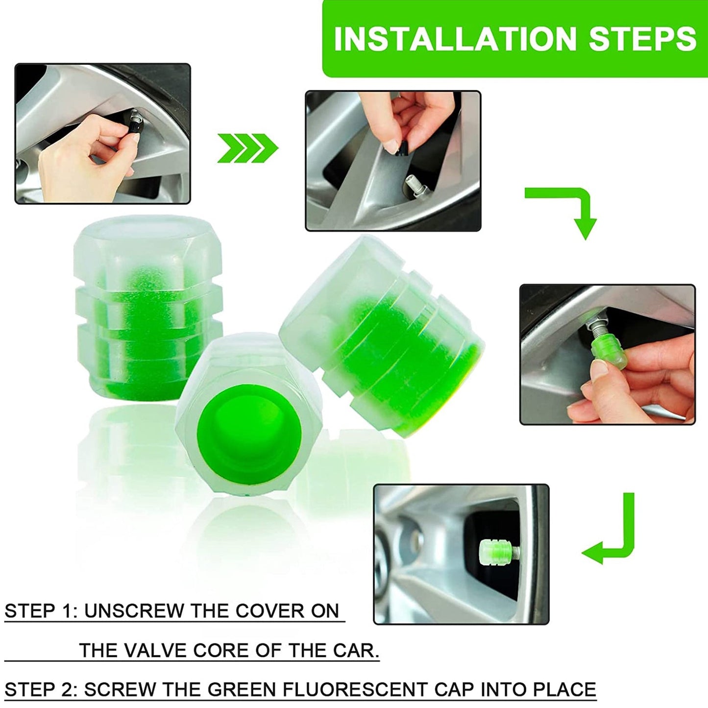 Luminous Tyre Valve Caps – Glow-in-the-Dark Air Stem Covers (4 Pcs / Mix Colour)