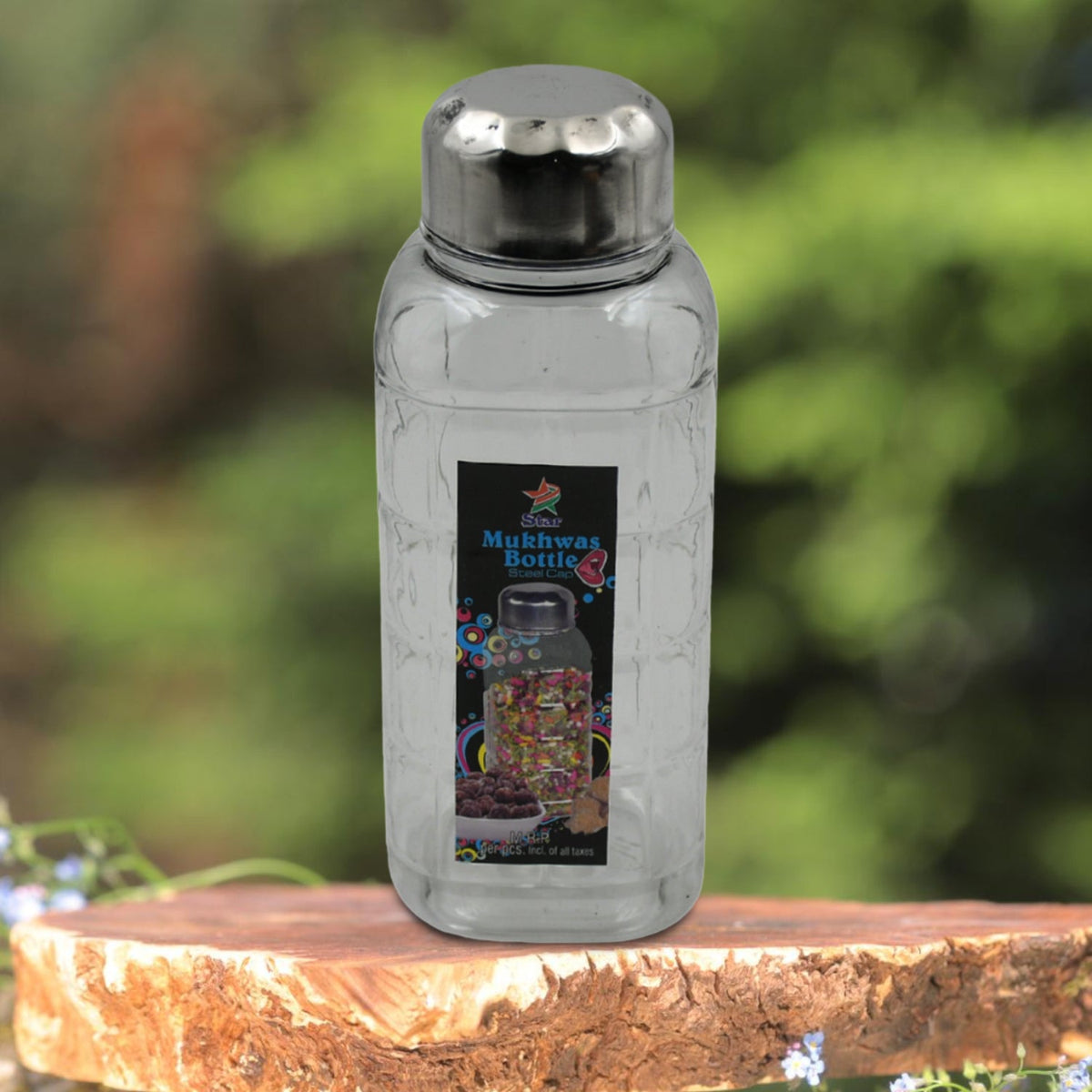 Plastic Transparent Mukhwas Bottle With Steel Cap Kitchen Storage Bottle (1 Pc)