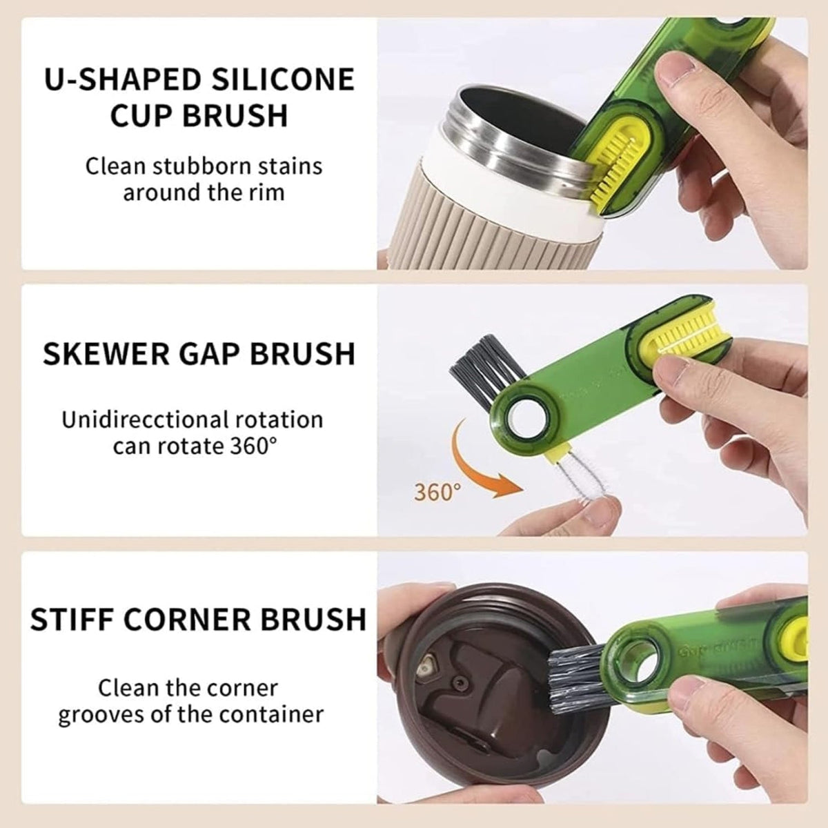 3-in-1 Multifunctional Bottle & Cup Cleaning Brush – Lid & Cover Scrubber (1 Pc)