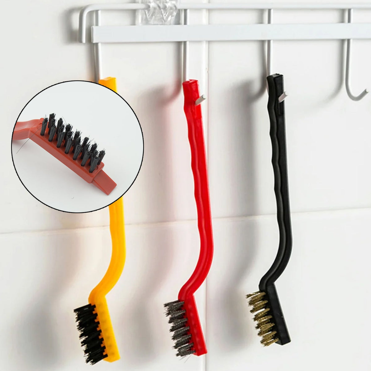 Mini Wire Brush Set - Brass, Nylon, Steel for Cleaning & Rust Removal (3 Pcs Set)