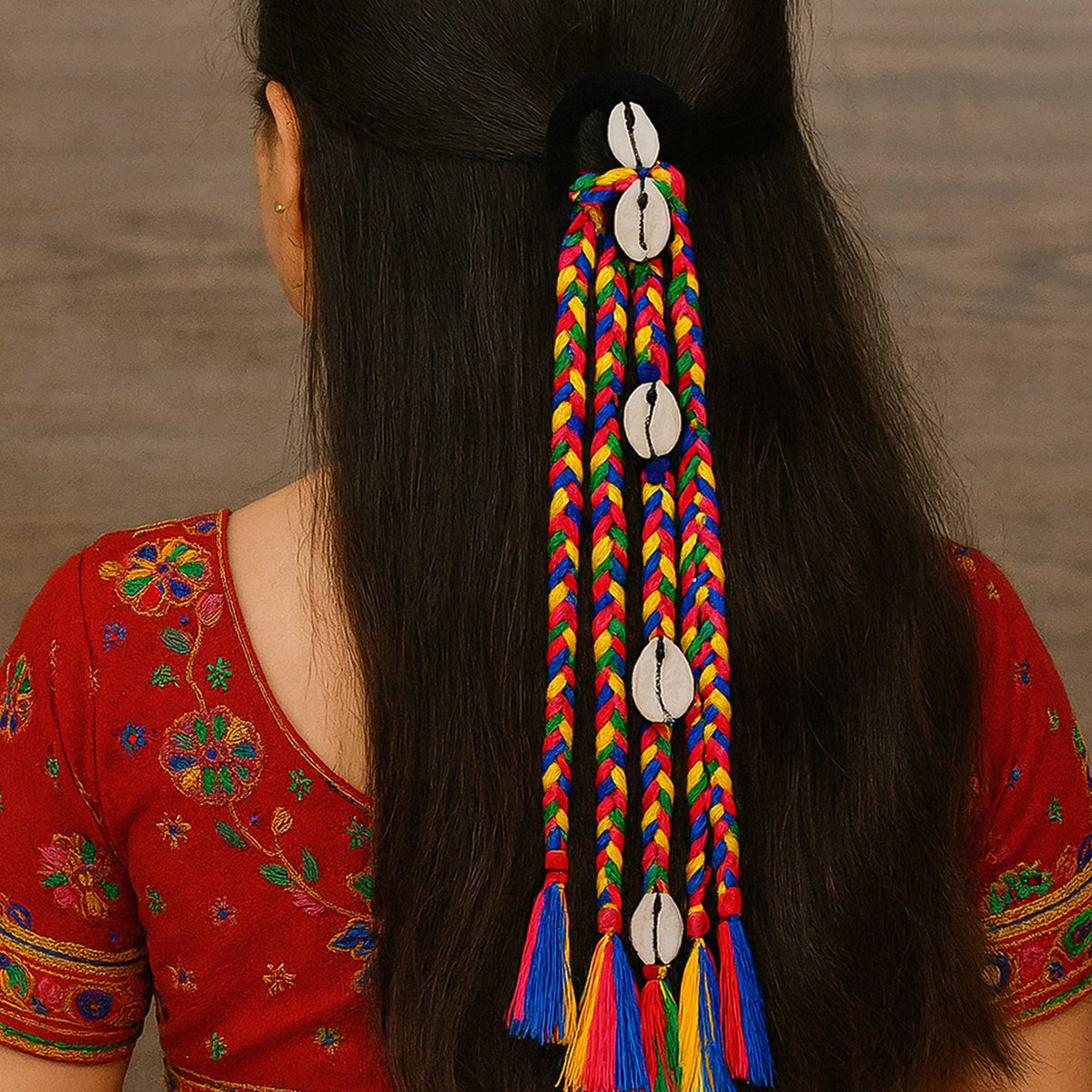Traditional Multicolor Braided Hair Accessory Stylish Kodi String Bow (1 Pc)