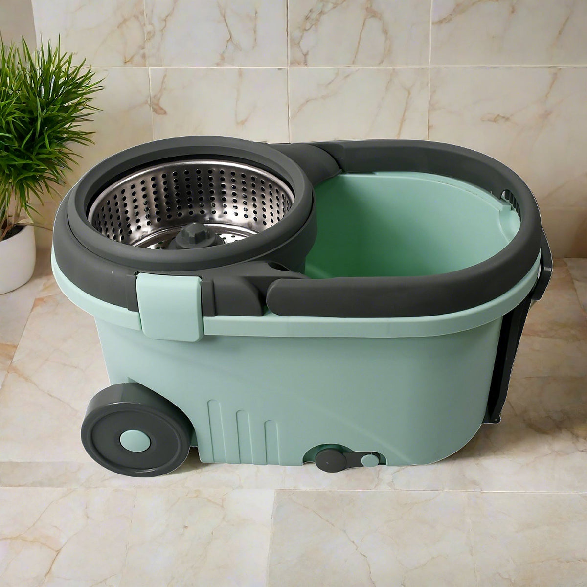 Ganesh Quick Spin Mop Steel Spin, Bucket Floor Cleaning 2 Micro fiber head / Refill