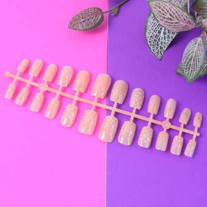 Elegant Nude Glossy Artificial Nail Tips fake nails (24 Pc Set)