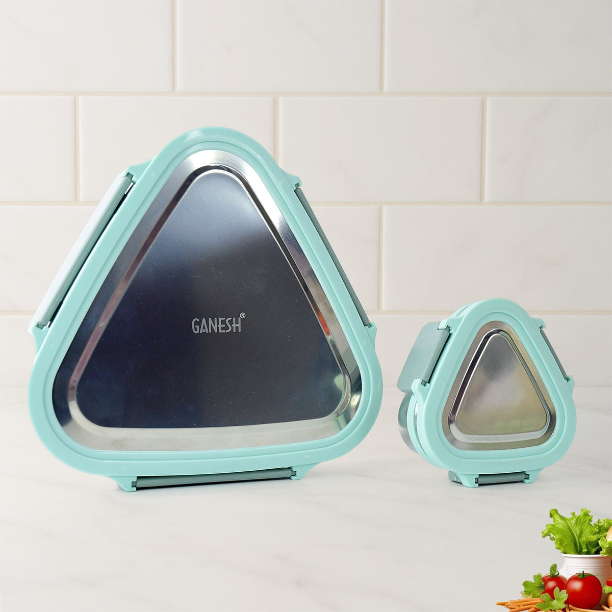 Ganesh Trinity 2-Piece Stainless Steel Triangle Lunch Box Set