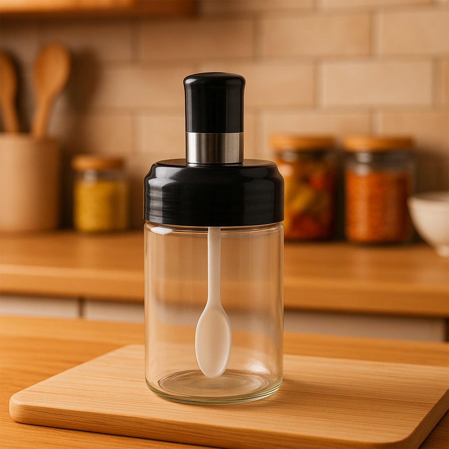 Clear Spice Glass Jar with Spoon