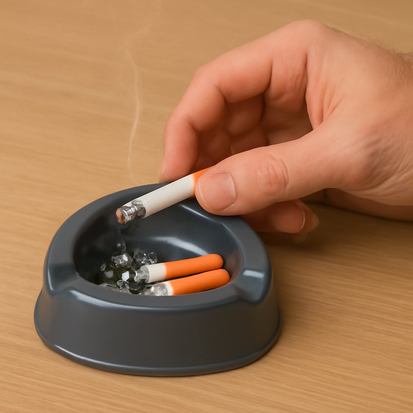 Oblivion Durable Plastic Ashtray Wide Bowl and Triple Cigarette Holder Slots (1 pc)