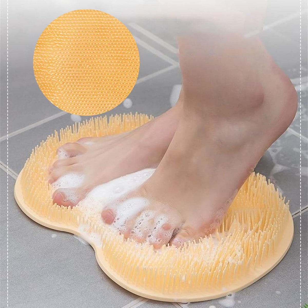Yellow Silicone Bath Massage Cushion – Suction Cup Exfoliating Foot Scrubber & Mat
