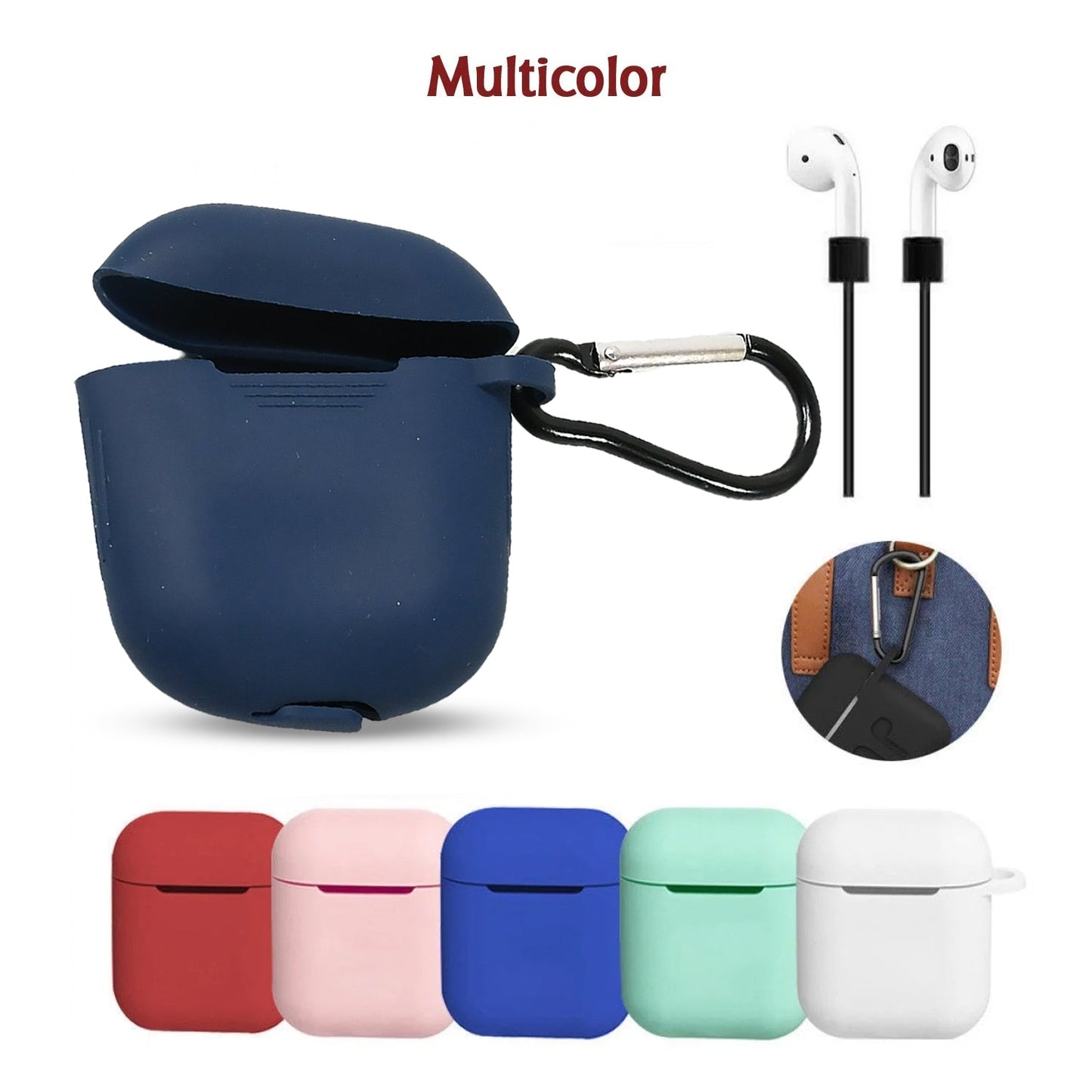 Silicone Shockproof Protection Wireless Headphones Carrying Box Cover Metal Keychain