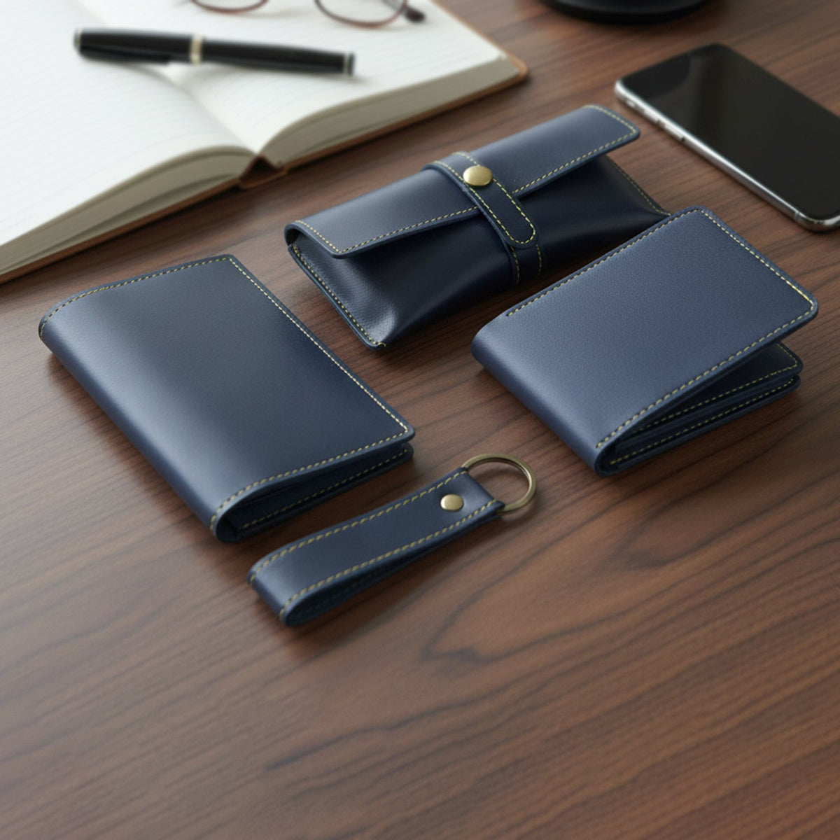men's accessories combo wallet belt keychain pen set