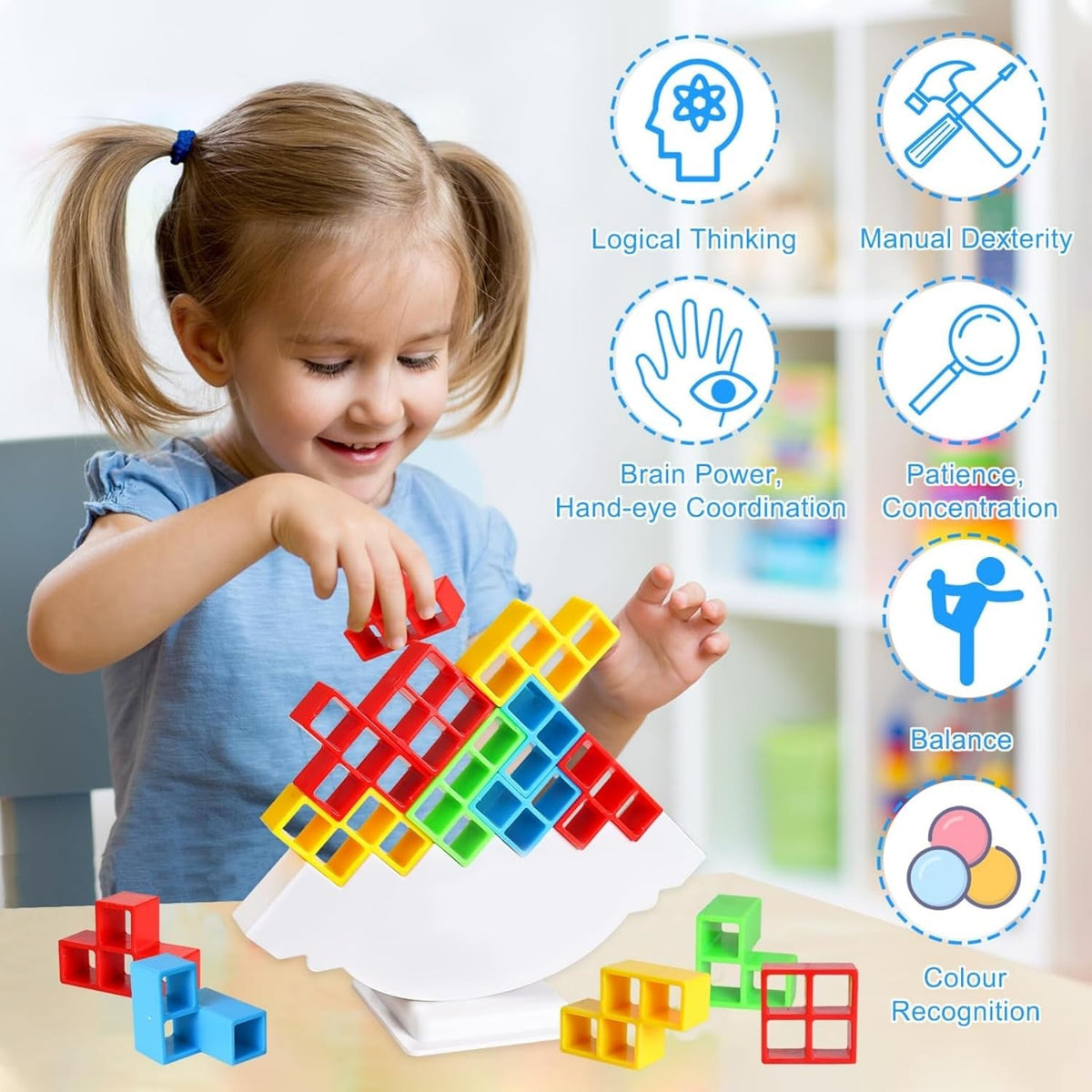 3D Tower Game, Tower Balance Game (16 Pcs Set)