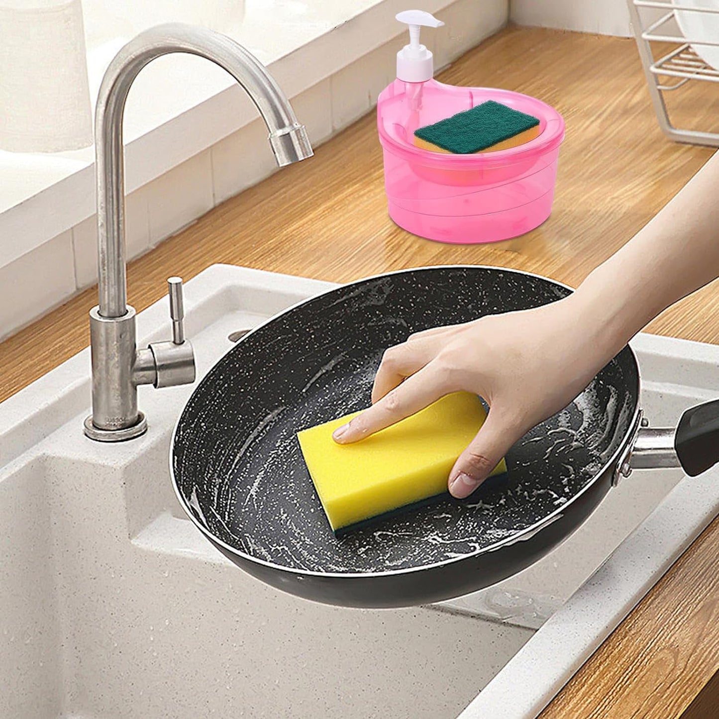 2 in 1 Double Layer Liquid Soap Dispenser with Pump and Sponge
