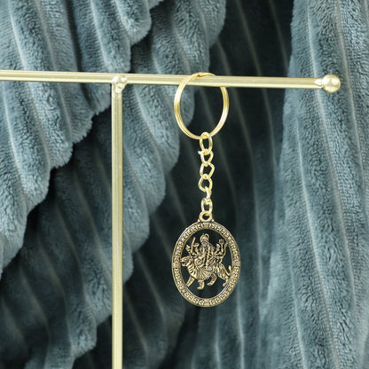 Maa Durga Oval Frame Golden Keychain (1 Pc)