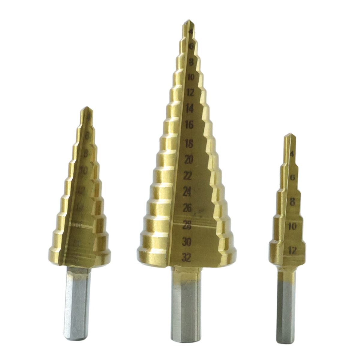 3X Large HSS Steel Step Cone Drill Titanium Bit Set Hole Cutter (4-32, 4-20, 4-12mm)