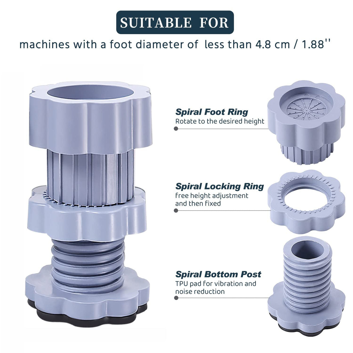 Washing machine support, anti vibration washing machine support adjustable washer anti vibrasion pads, washer & dryer pedestals, Washing Machine Accessory Anti- Skid Pad PVC Lifting Pad Non-Slip ( 1 Pc )