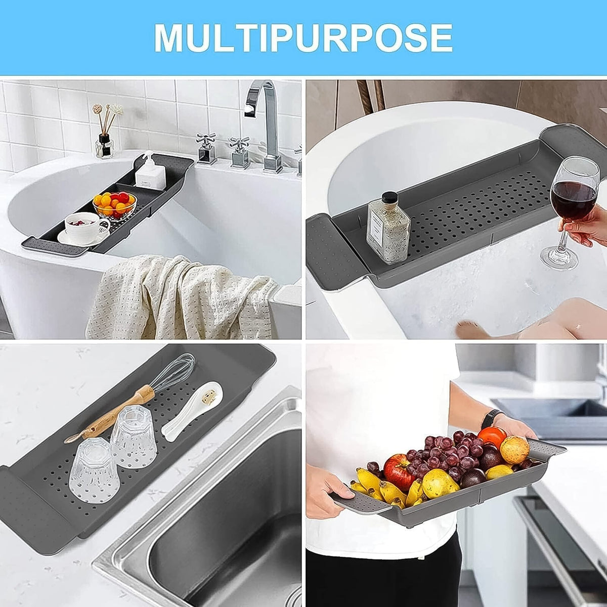 Retractable Bath Caddy, Retractable (78 Cm Long Adjust / 1 Pc / With White Box)