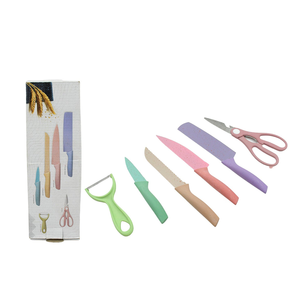 Corrugated 6 Pc Kitchen Knife Set – Professional Knives with Storage Box