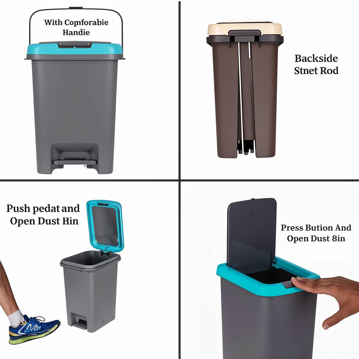  Apex Push N Pedal Plastic Dustbin 10L Capacity - alternative angle