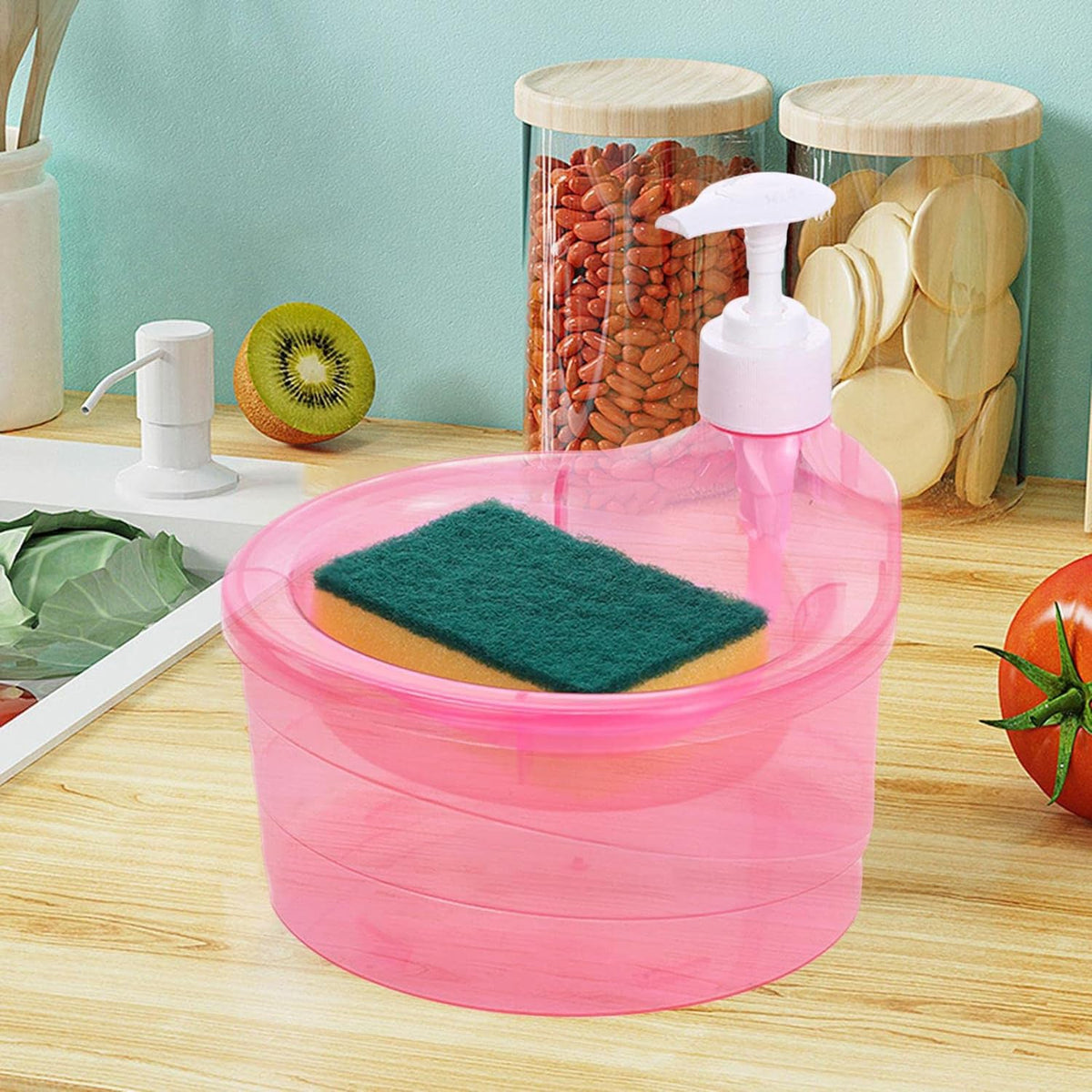2 in 1 Double Layer Liquid Soap Dispenser with Pump and Sponge