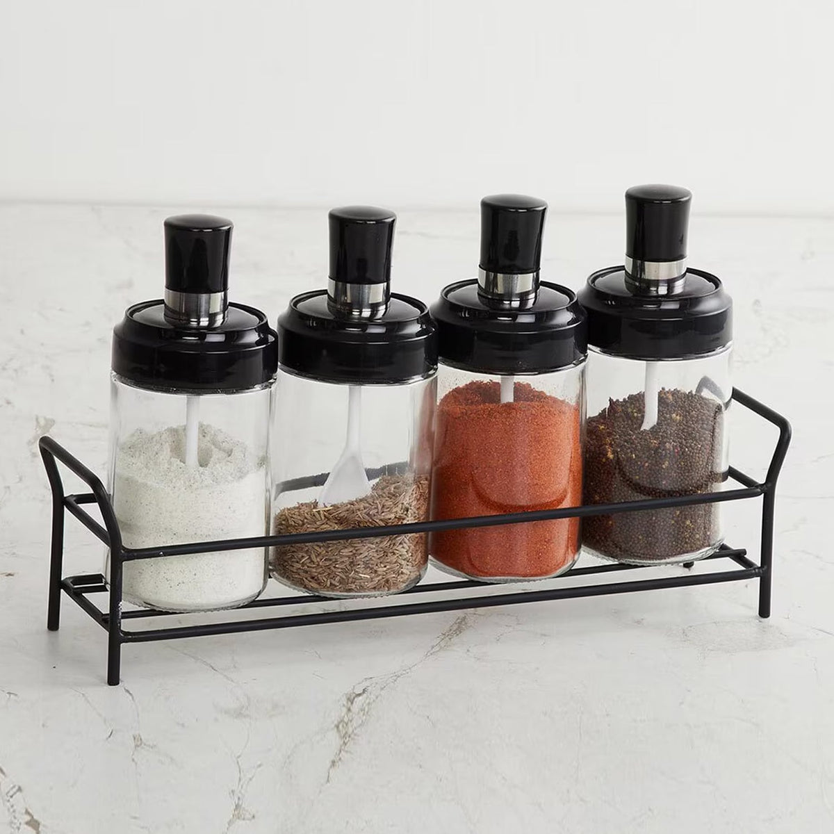 Transparent Glass Oil Dispenser 500 ML Bottle Set of 2, Spice Jar 250 ML Set of 3, Oil Bottle for Kitchen, Oil & Vinegar Storage Glass Bottle, Glass Container for Spice, Masala (5 Pcs Set)