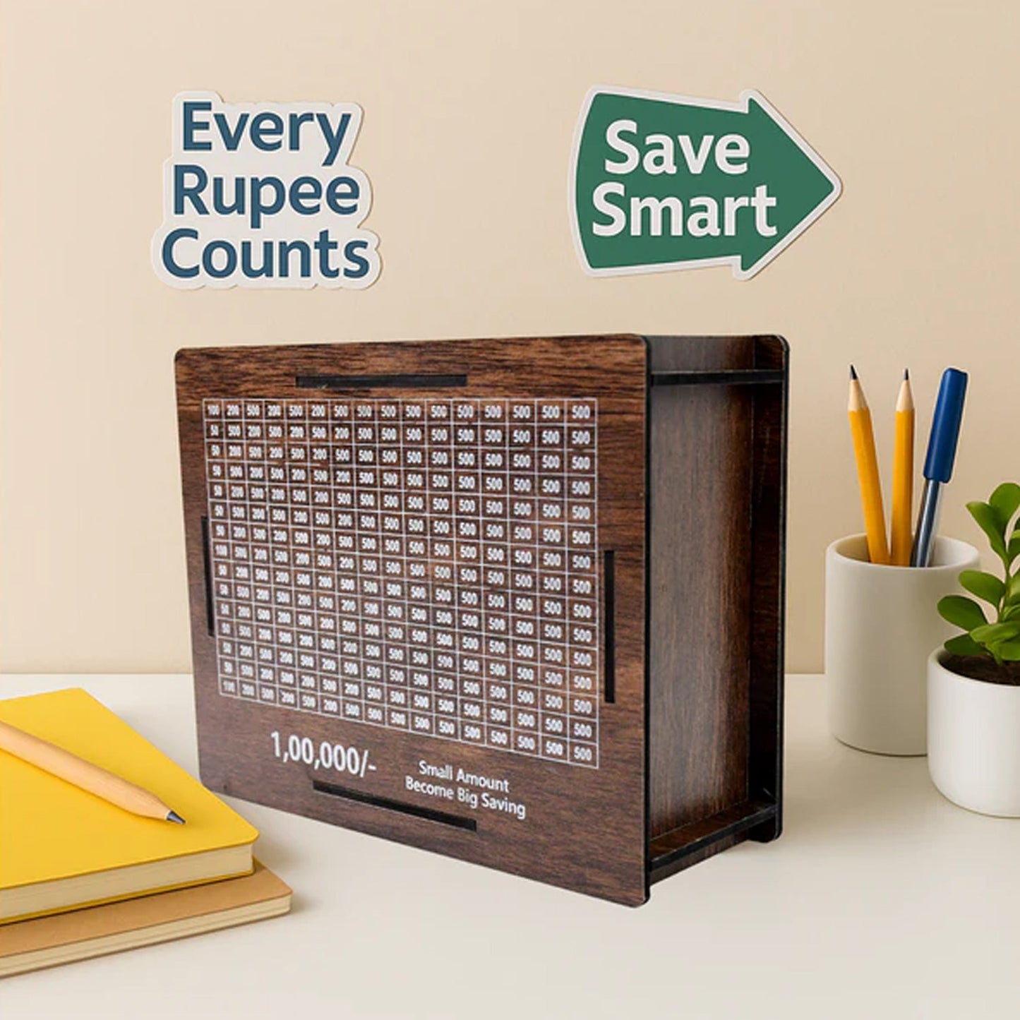Big Wooden Savings Challenge Money Bank / Piggy Bank - (1 Pc)