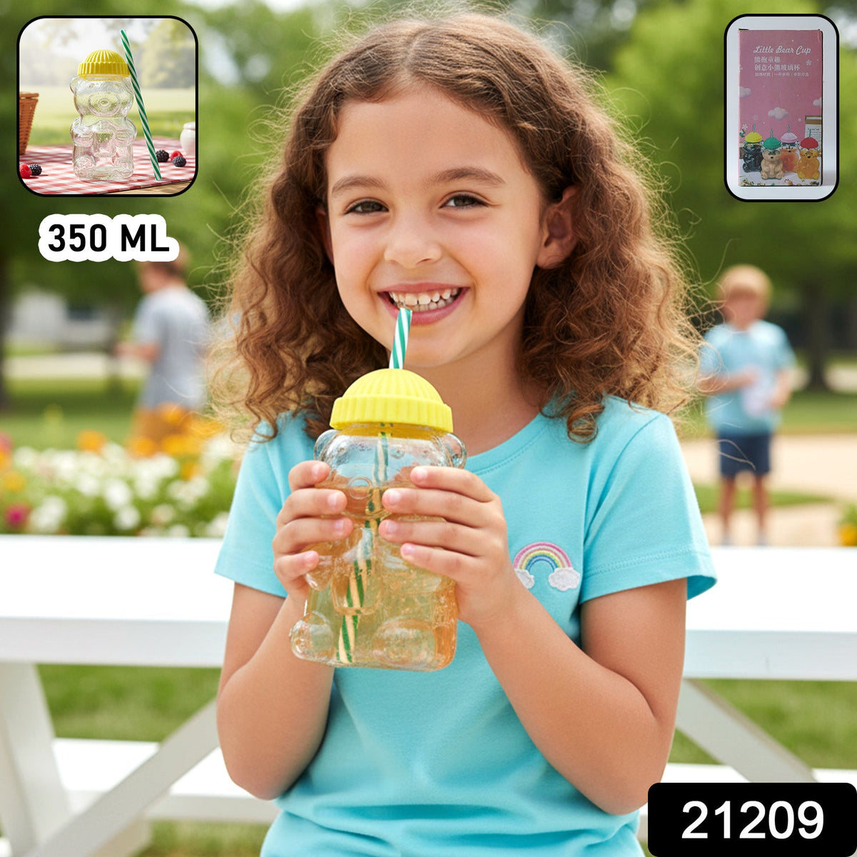 bear shaped glass water bottle for kids with straw