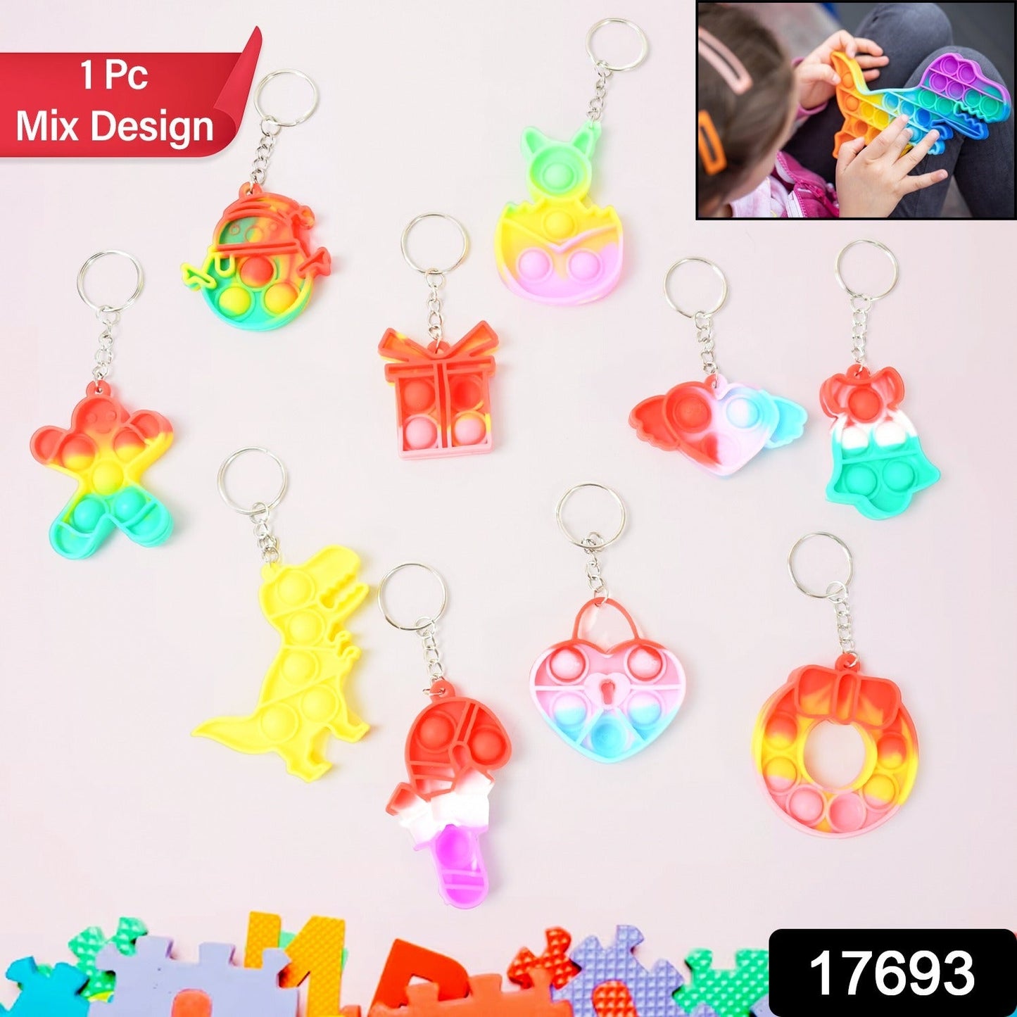 Compact Pop It Keychain – Fun Stress Relief Fidget Toy (1 Pc | Mix Design)