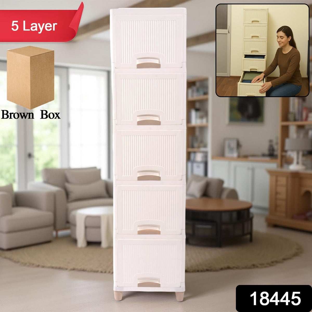 Multi-Purpose 5-Layer Plastic Storage Drawer Cabinet for Home and Office