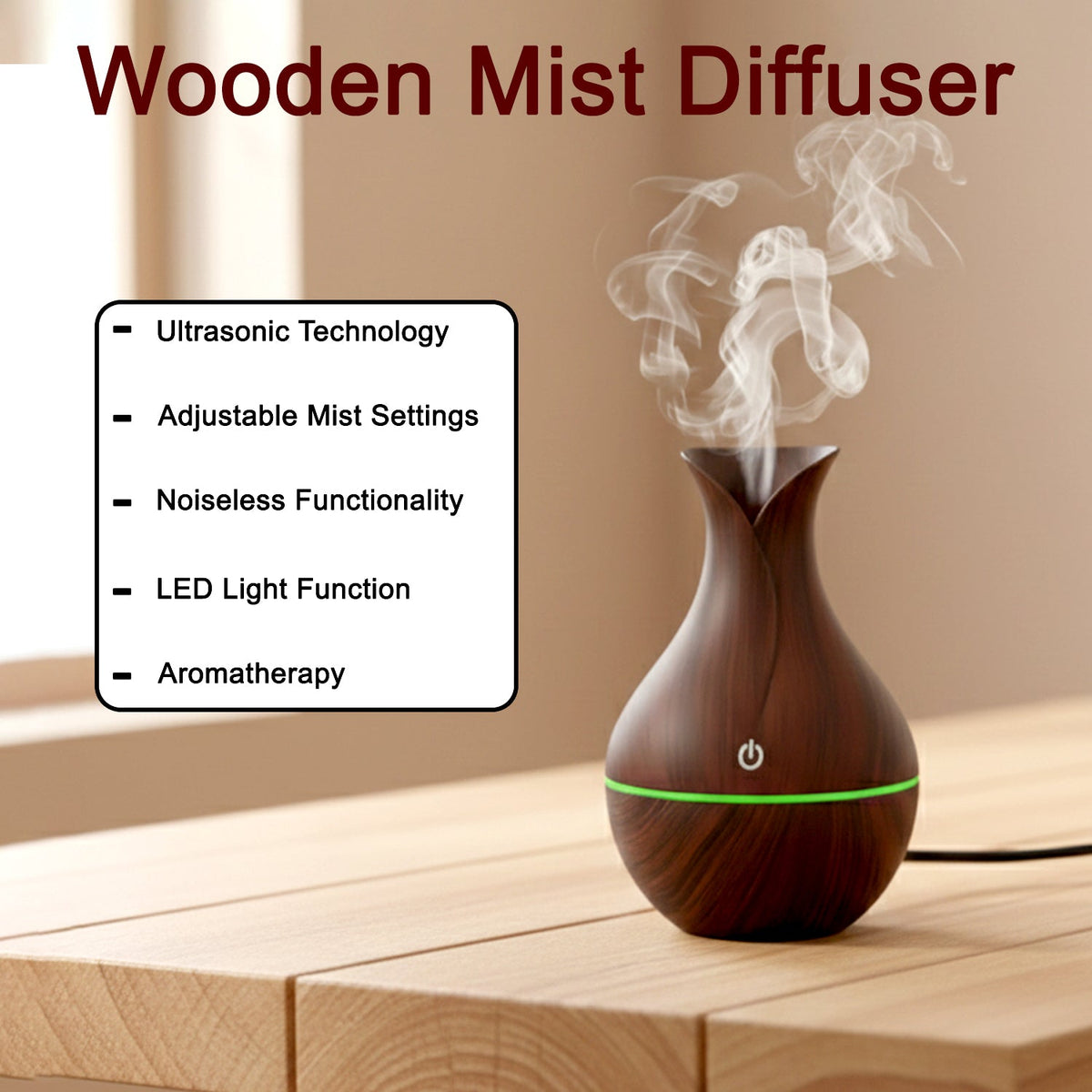  Mini Wooden Vase Pot Diffuser Mist Humidifier - scale