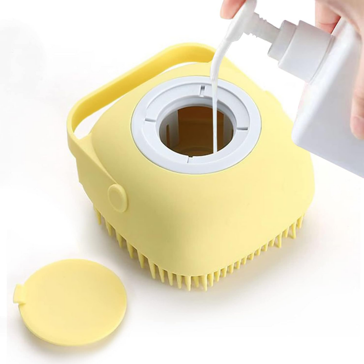 SILICONE MASSAGE BATH BODY BRUSH WITH SHAMPOO DISPENSER, SCRUBBER