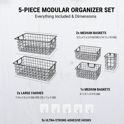 Metal Shower Basket / Canddy, for Bathroom Organiser (5 Pc Combo)
