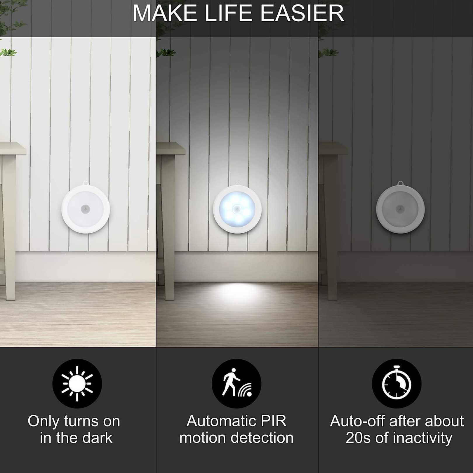  Round Shape 8 LED Motion Sensor Light - in-use lifestyle shot