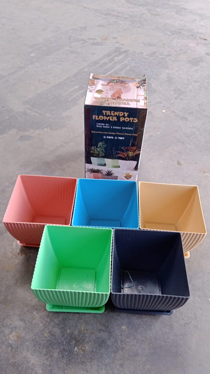 Trendy Square Plastic Flower Pots Set of 5