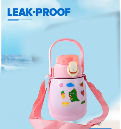Stainless Steel Vacuum Insulated Water Bottle with Handle & Sticker (700 ML)