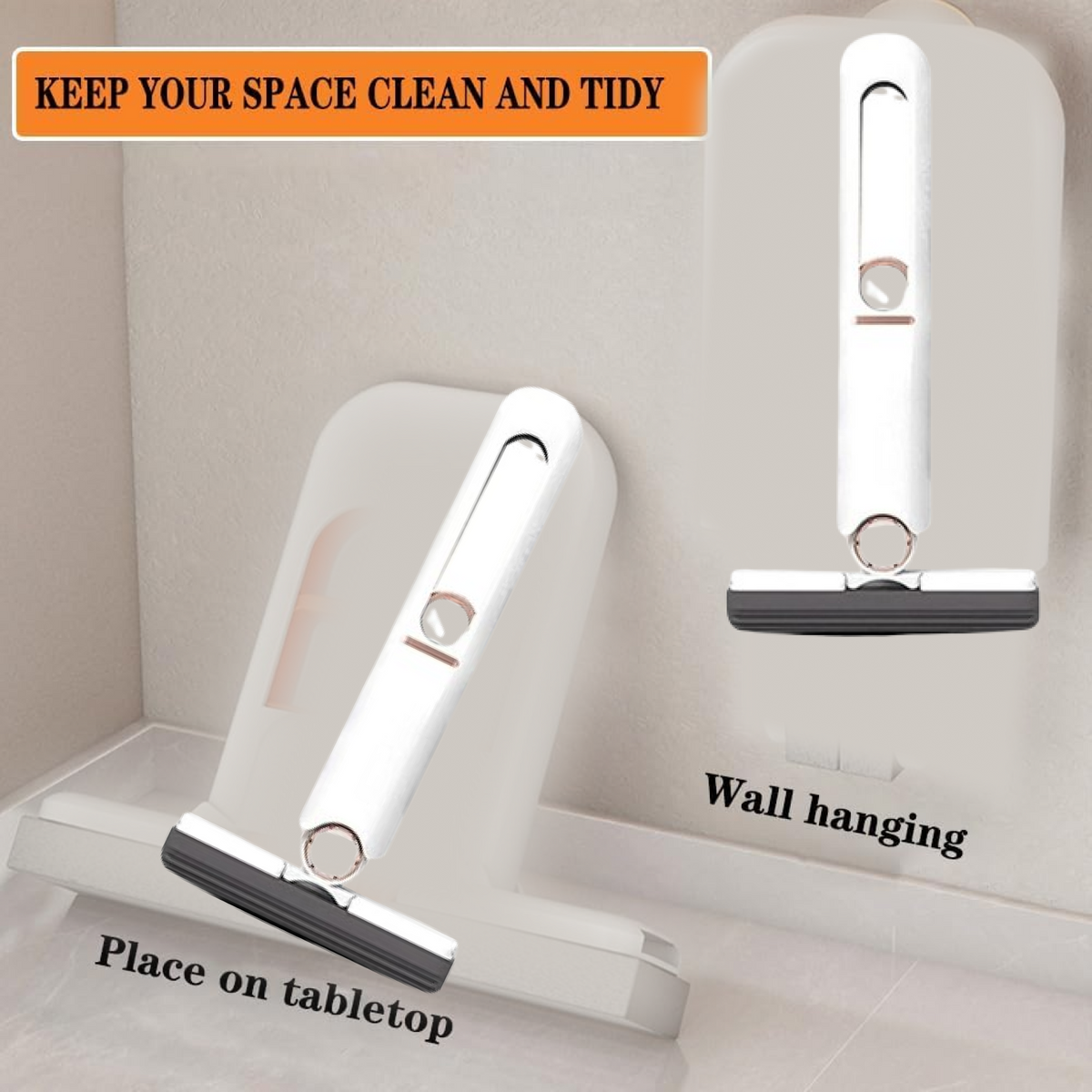 Portable Self-Squeeze Short Mop, with 1 Cotton Head, Bathroom Kitchens Table