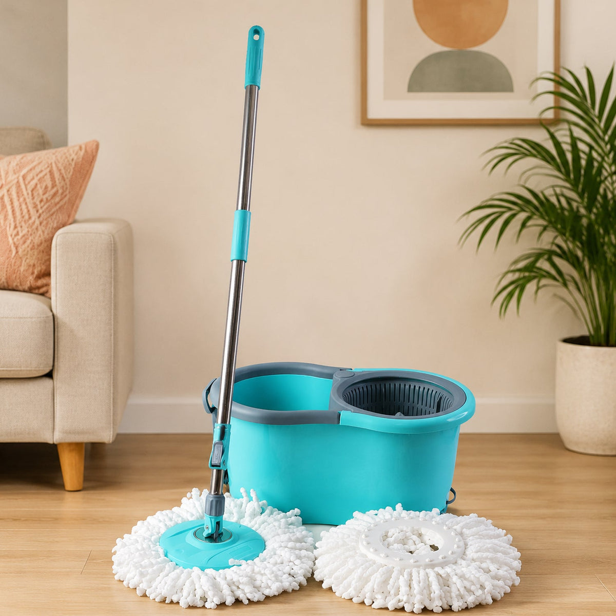 Plastic Spin Mop Set with Bucket - Studio Front View