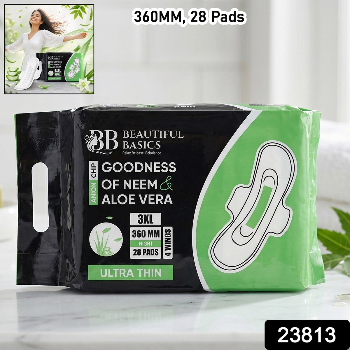 Beautiful Basics sanitary pads 3XL 360mm 28 pads main image
