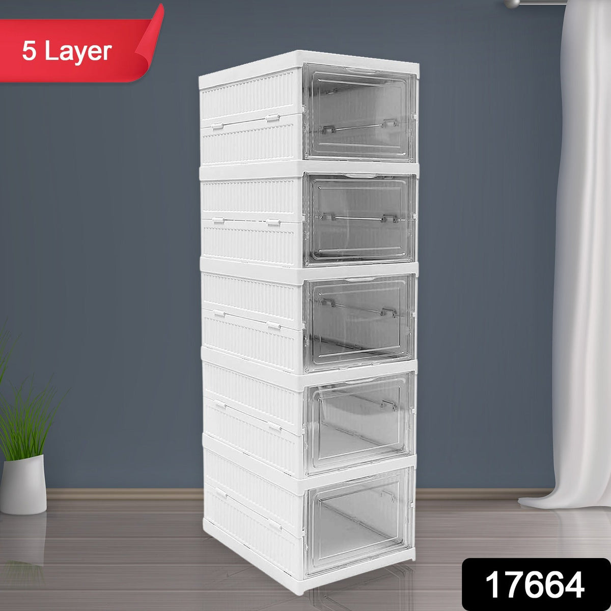 5-Layer Stackable Utility Cart – Foldable Storage Organizer for Clothes & Home (1 Pc)
