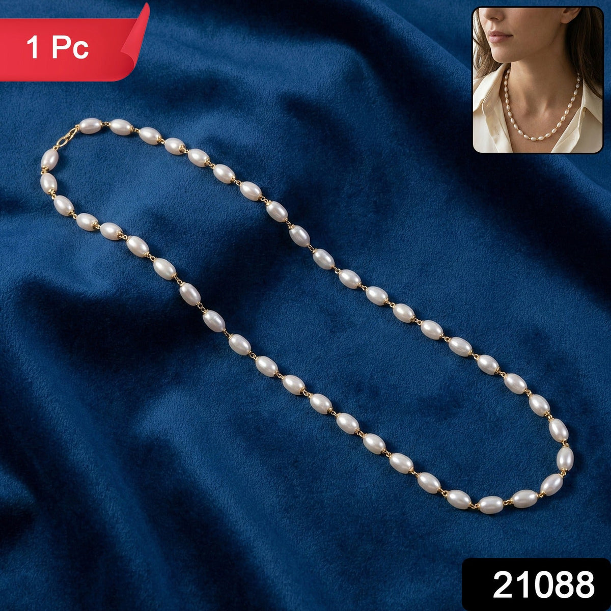 Gold link pearl necklace 