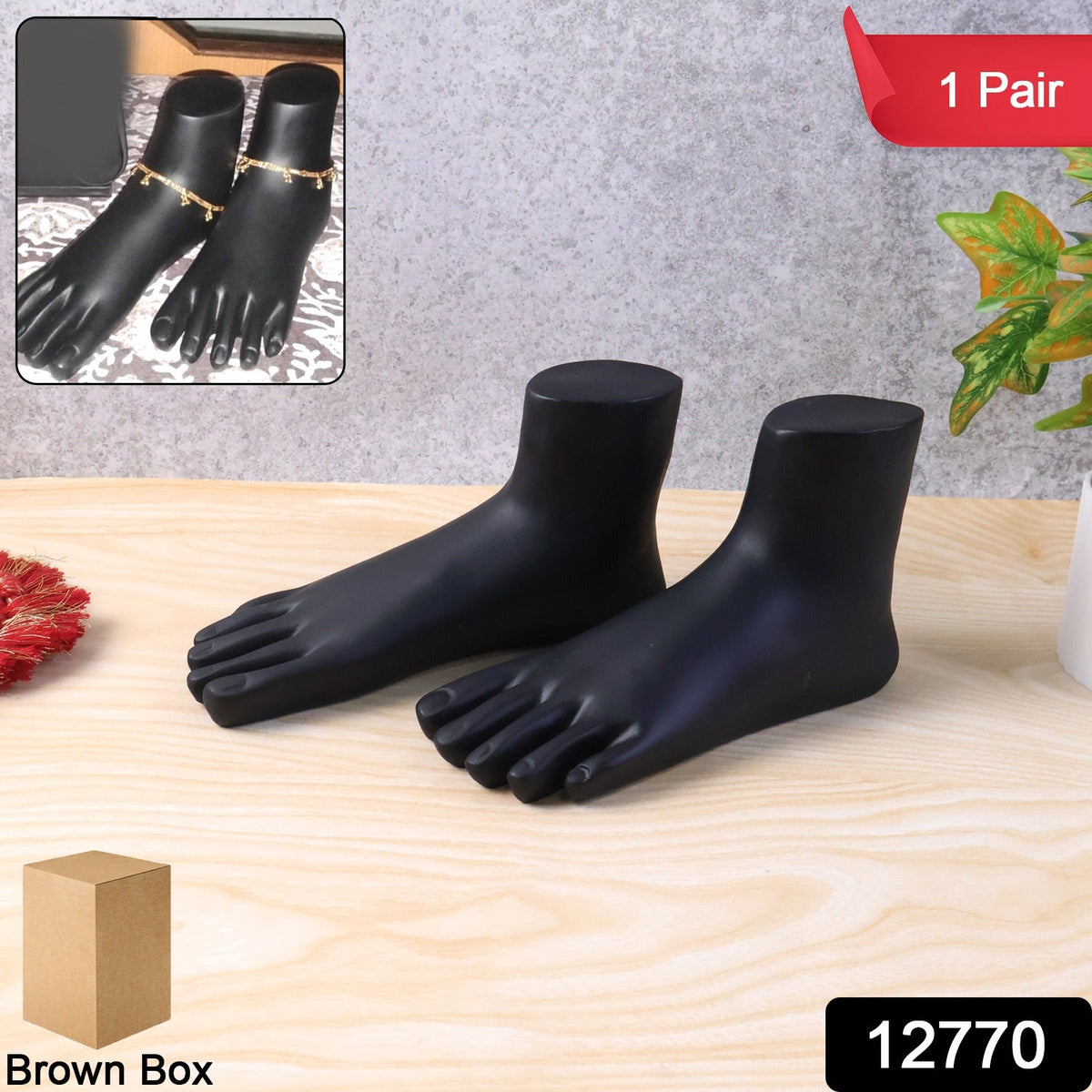 Black foot mannequin display pair side view India