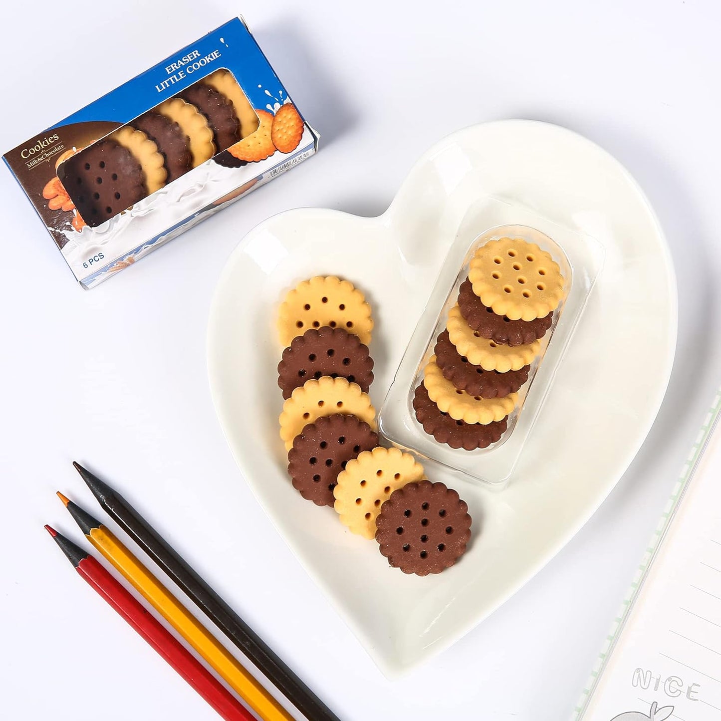 Biscuit-Shaped Erasers – Fun Rubber Stationery for Kids (6 Pcs Set)