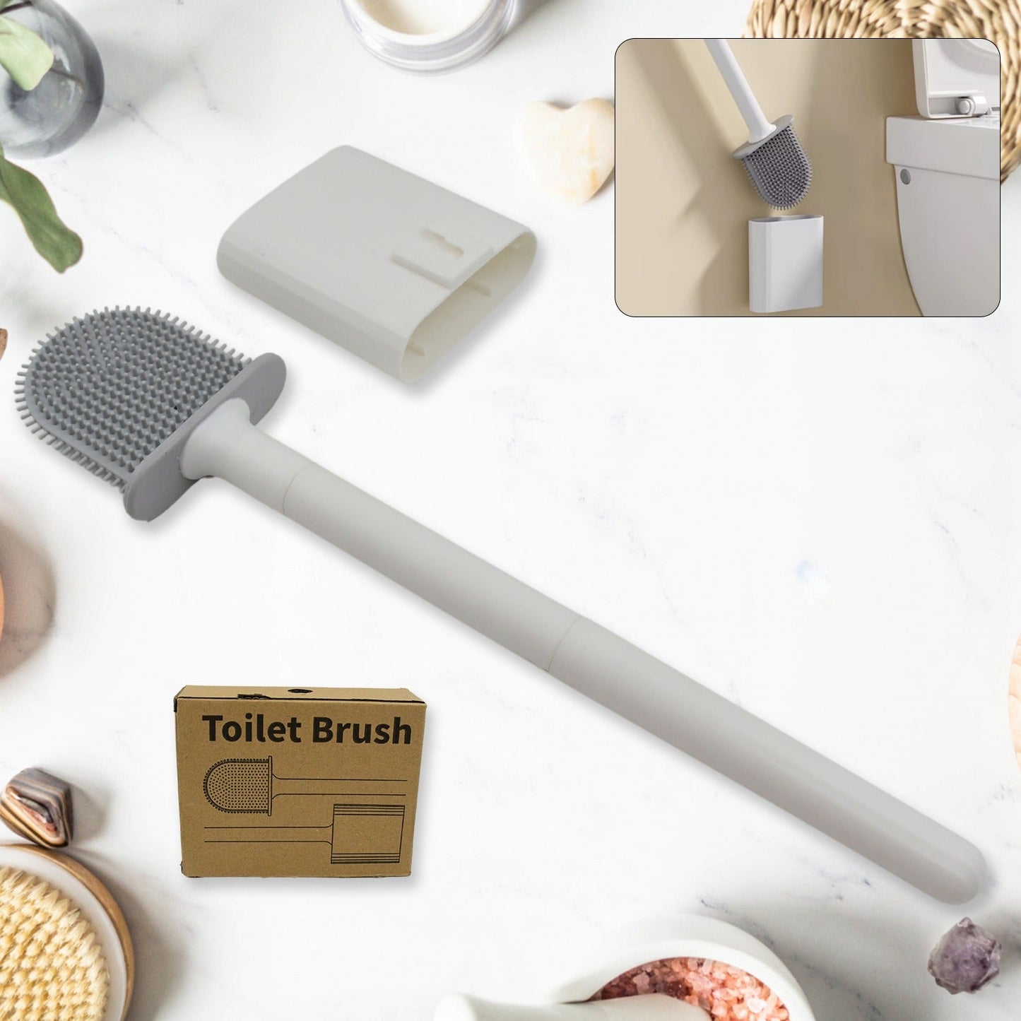 Portable Silicone Toilet Brush – Wall-Mounted, Anti-Drip Cleaner with Non-Slip Handle