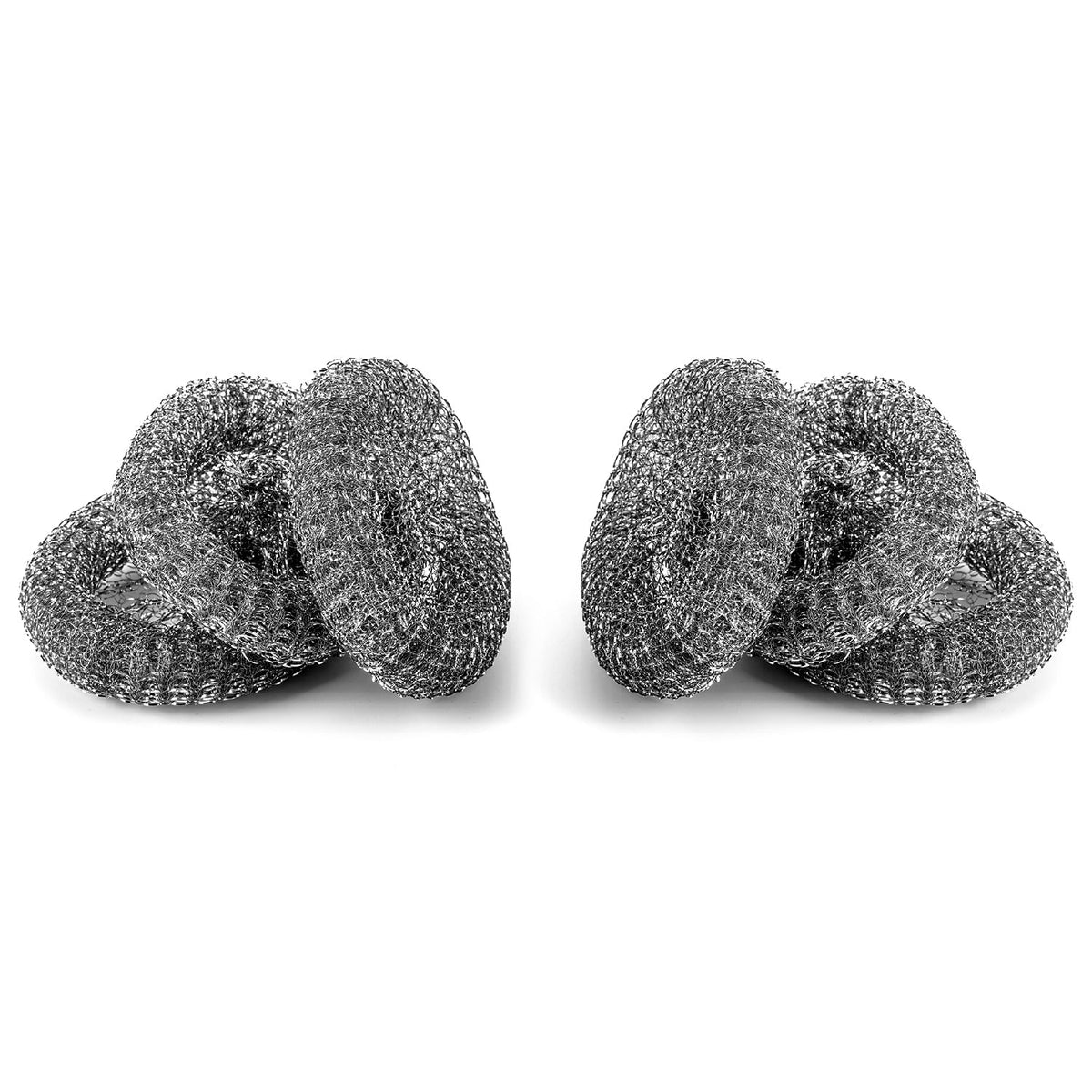 Set of 6 stainless steel scourers for tough cleaning jobs in the kitchen. Durable and rust-resistant.