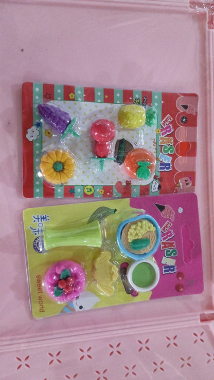 3D Mix Design Fancy & Stylish Colorful Erasers (1 Set)