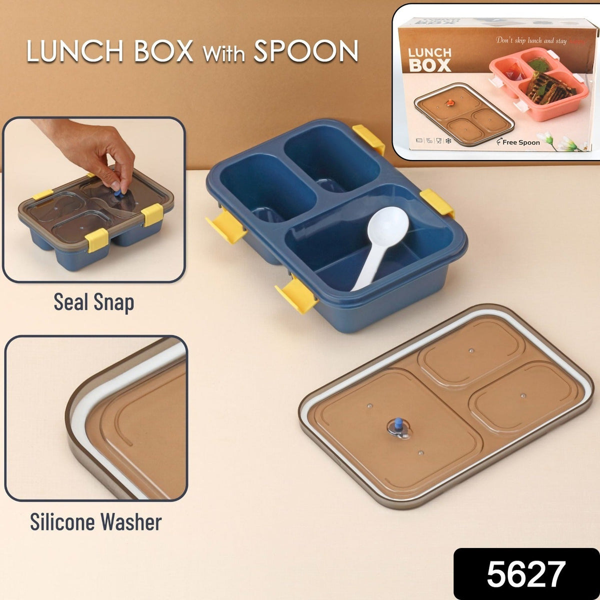 Plastic Lunch Box for Kids, Lunch Box (3 Compartment Lunch Box)